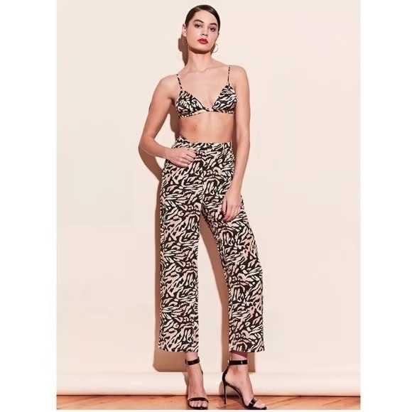 Fleur du Mal Pants - Fleur du Mal Tan Black 100% Silk Animal Print Wide Leg Pants, Size 4